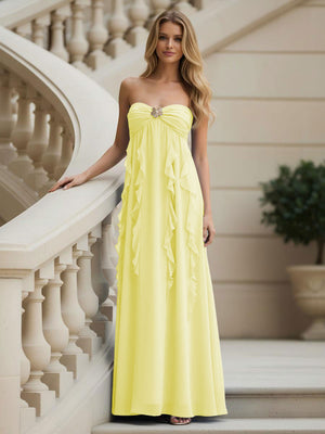 Chiffon Sweetheart Strapless Ruffles Bridesmaid Dresses