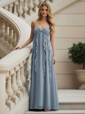 Chiffon Sweetheart Strapless Ruffles Bridesmaid Dresses