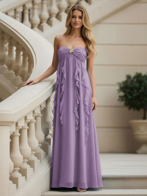 Chiffon Sweetheart Strapless Ruffles Bridesmaid Dresses