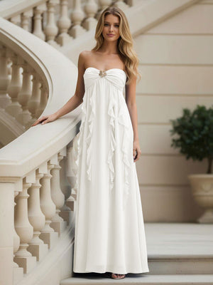 Chiffon Sweetheart Strapless Ruffles Bridesmaid Dresses