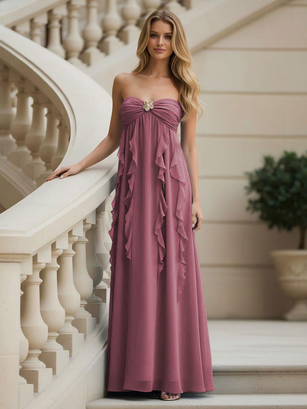 Chiffon Sweetheart Strapless Ruffles Bridesmaid Dresses