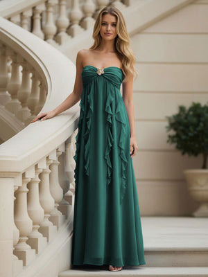 Chiffon Sweetheart Strapless Ruffles Bridesmaid Dresses