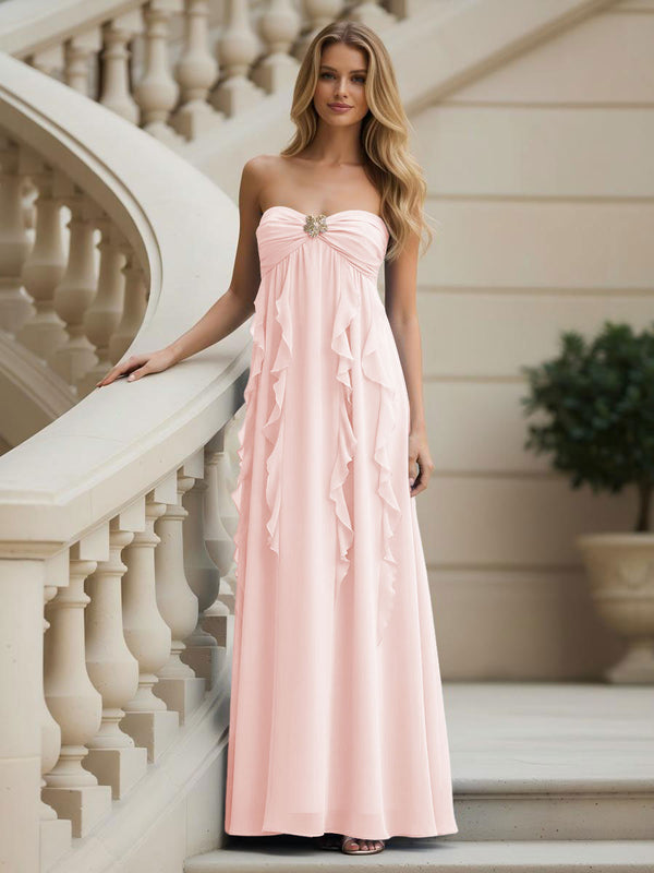 Chiffon Sweetheart Strapless Ruffles Bridesmaid Dresses