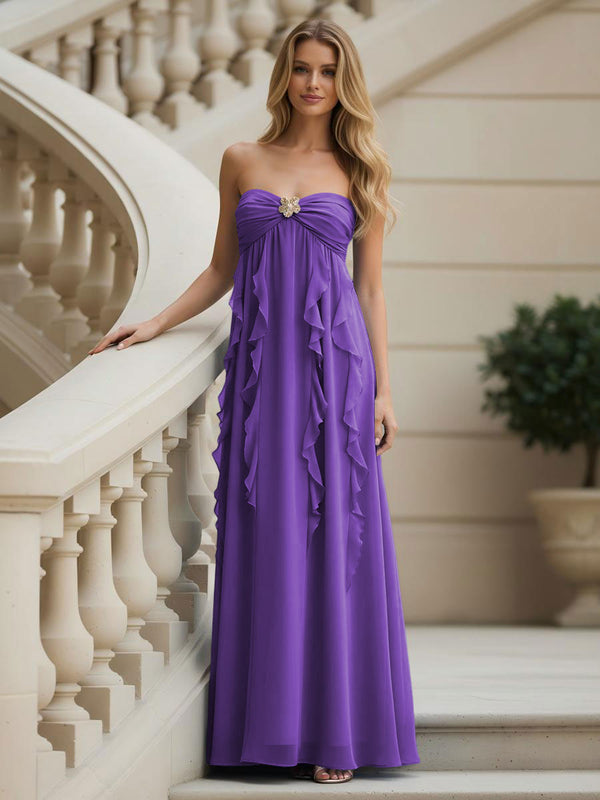 Chiffon Sweetheart Strapless Ruffles Bridesmaid Dresses