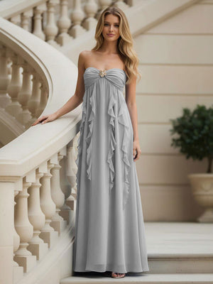 Chiffon Sweetheart Strapless Ruffles Bridesmaid Dresses