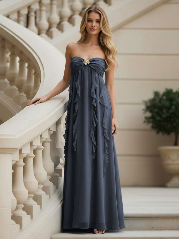 Chiffon Sweetheart Strapless Ruffles Bridesmaid Dresses