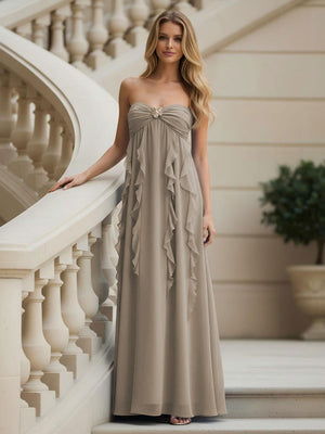 Chiffon Sweetheart Strapless Ruffles Bridesmaid Dresses