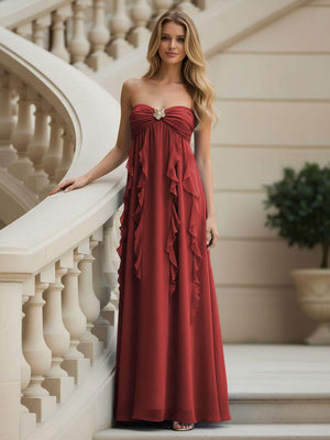 Chiffon Sweetheart Strapless Ruffles Bridesmaid Dresses