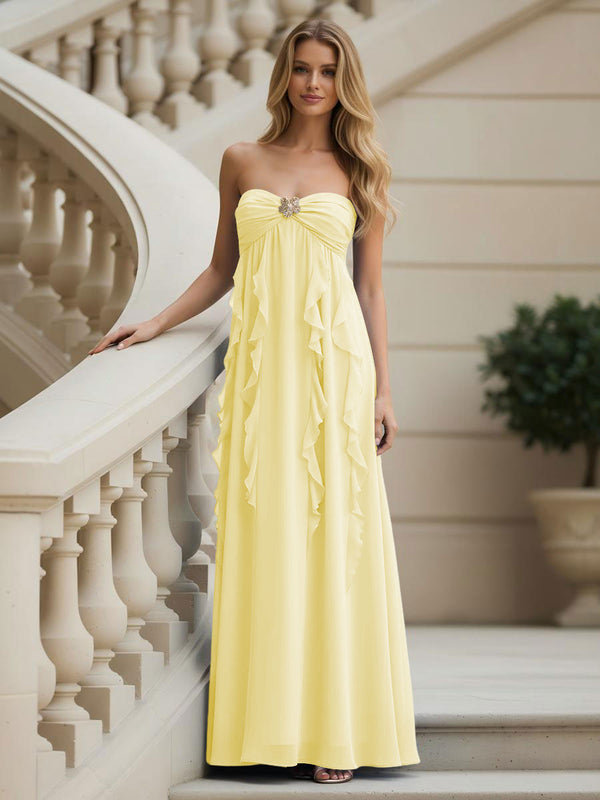 Chiffon Sweetheart Strapless Ruffles Bridesmaid Dresses