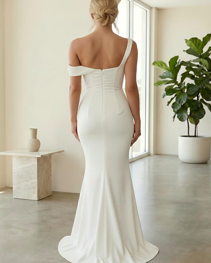 Satin Off the Shoulder Drop Waist Mermaid Bridesmaid Dresses