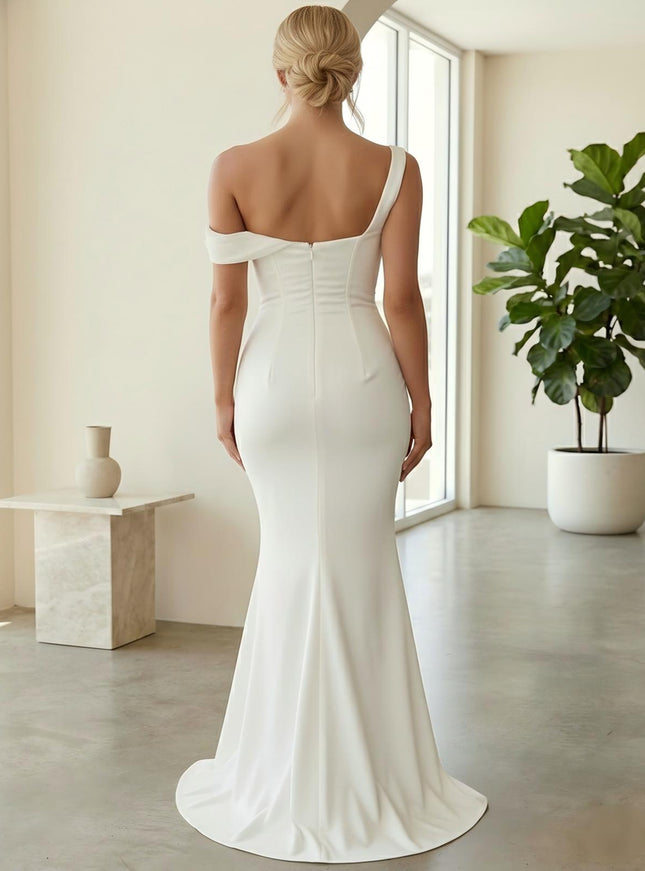 Satin Off the Shoulder Drop Waist Mermaid Bridesmaid Dresses