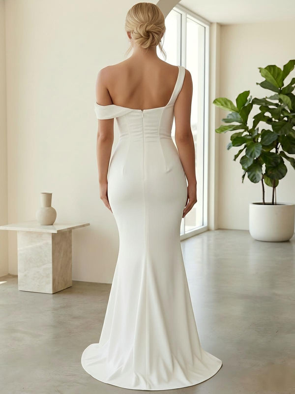 Satin Off the Shoulder Drop Waist Mermaid Bridesmaid Dresses