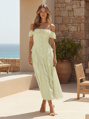 Ruffles Chiffon Off the Shoulder A Line Bridesmaid Dresses