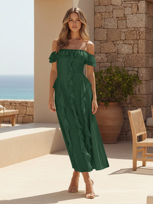Ruffles Chiffon Off the Shoulder A Line Bridesmaid Dresses