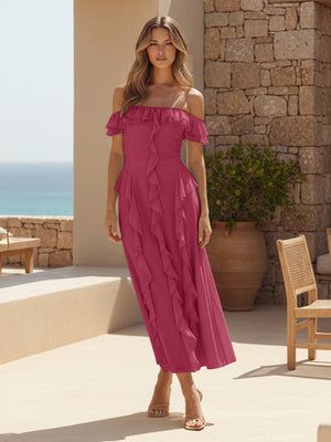 Ruffles Chiffon Off the Shoulder A Line Bridesmaid Dresses