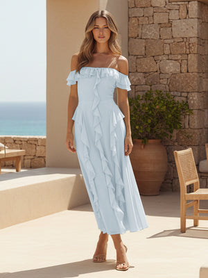 Ruffles Chiffon Off the Shoulder A Line Bridesmaid Dresses
