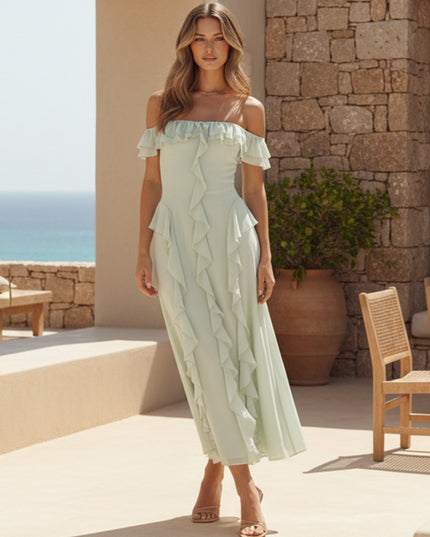 Ruffles Chiffon Off the Shoulder A Line Bridesmaid Dresses