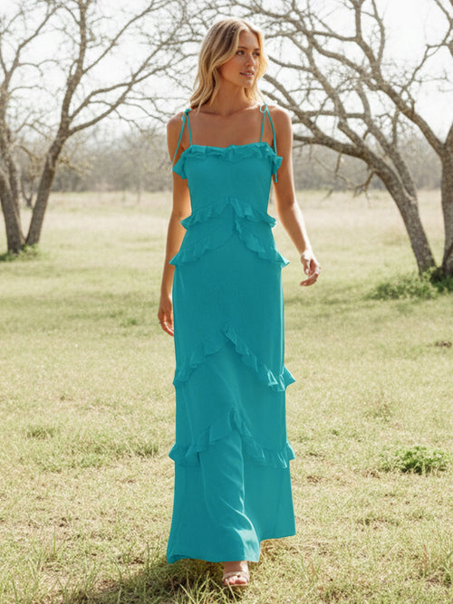 Chiffon Strapless Spaghetti Straps Tiered Ruffles Bridesmaid Dresses