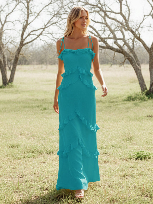 Chiffon Strapless Spaghetti Straps Tiered Ruffles Bridesmaid Dresses