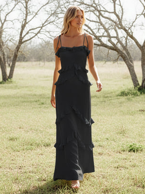Chiffon Strapless Spaghetti Straps Tiered Ruffles Bridesmaid Dresses