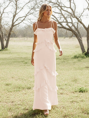 Chiffon Strapless Spaghetti Straps Tiered Ruffles Bridesmaid Dresses