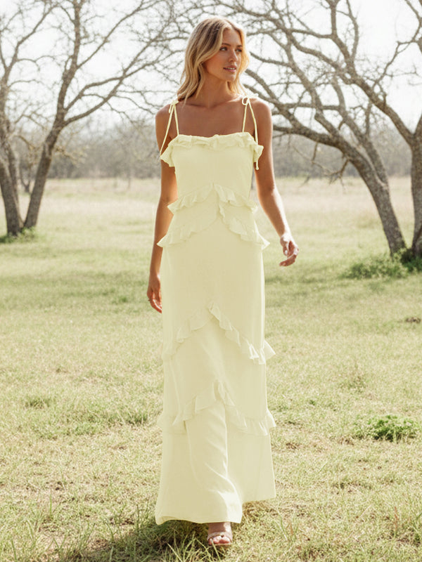 Chiffon Strapless Spaghetti Straps Tiered Ruffles Bridesmaid Dresses