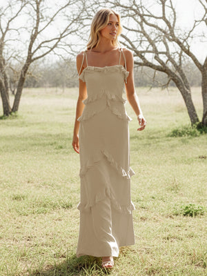 Chiffon Strapless Spaghetti Straps Tiered Ruffles Bridesmaid Dresses