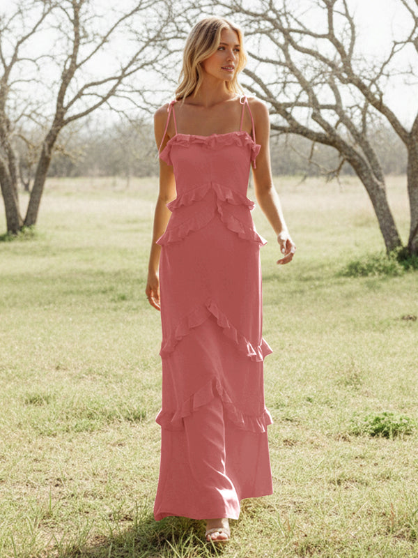 Chiffon Strapless Spaghetti Straps Tiered Ruffles Bridesmaid Dresses