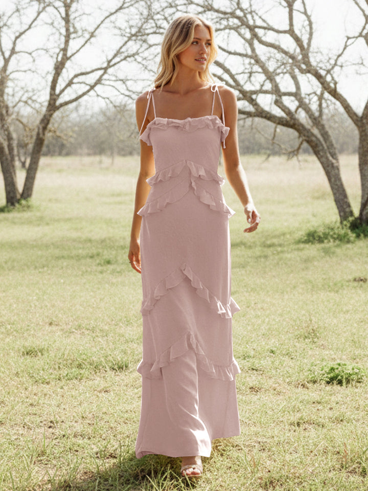 Chiffon Strapless Spaghetti Straps Tiered Ruffles Bridesmaid Dresses
