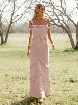 Chiffon Strapless Spaghetti Straps Tiered Ruffles Bridesmaid Dresses