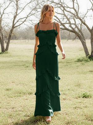 Chiffon Strapless Spaghetti Straps Tiered Ruffles Bridesmaid Dresses