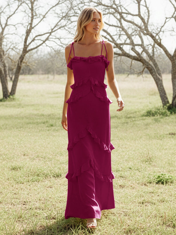 Chiffon Strapless Spaghetti Straps Tiered Ruffles Bridesmaid Dresses