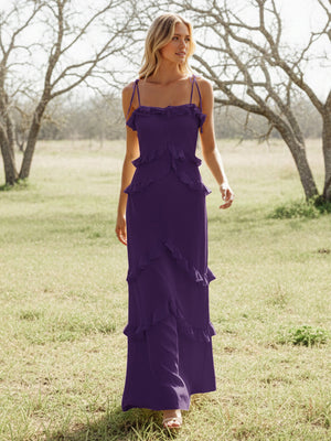 Chiffon Strapless Spaghetti Straps Tiered Ruffles Bridesmaid Dresses