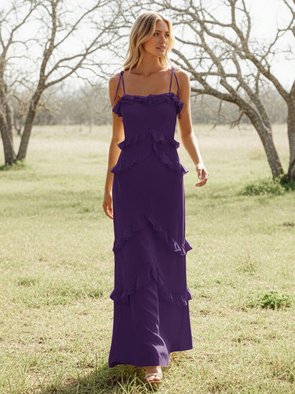 Chiffon Strapless Spaghetti Straps Tiered Ruffles Bridesmaid Dresses