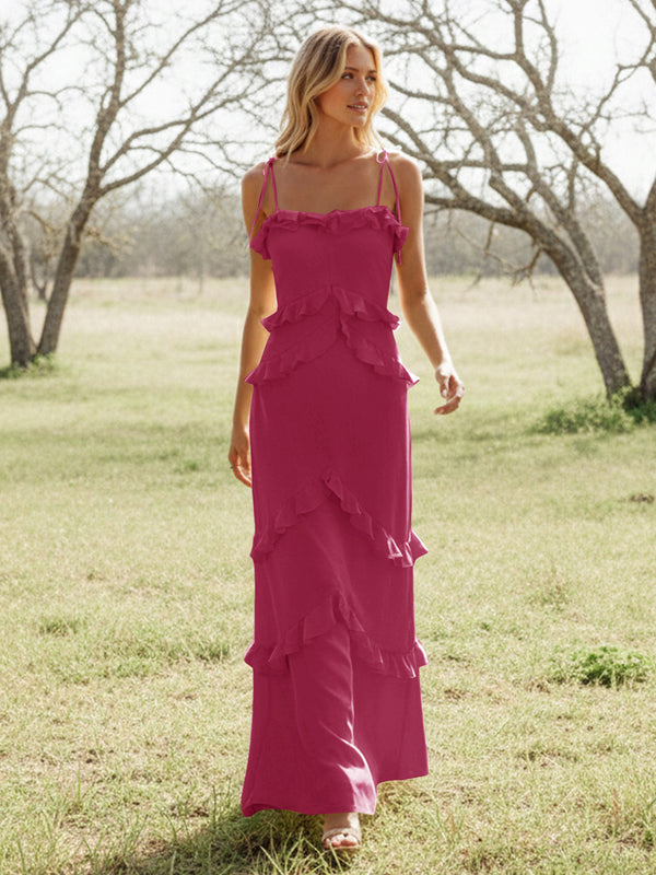 Chiffon Strapless Spaghetti Straps Tiered Ruffles Bridesmaid Dresses