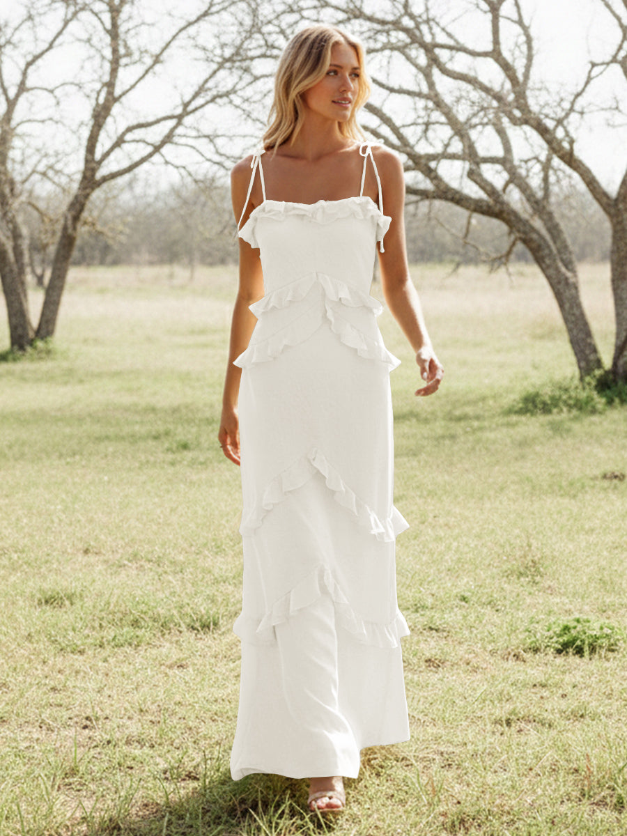 Chiffon Strapless Spaghetti Straps Tiered Ruffles Bridesmaid Dresses