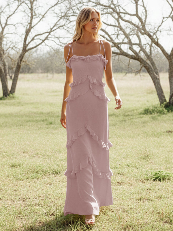 Chiffon Strapless Spaghetti Straps Tiered Ruffles Bridesmaid Dresses