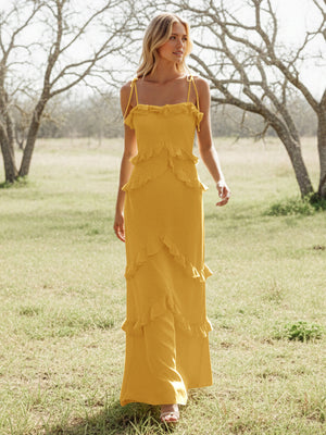 Chiffon Strapless Spaghetti Straps Tiered Ruffles Bridesmaid Dresses