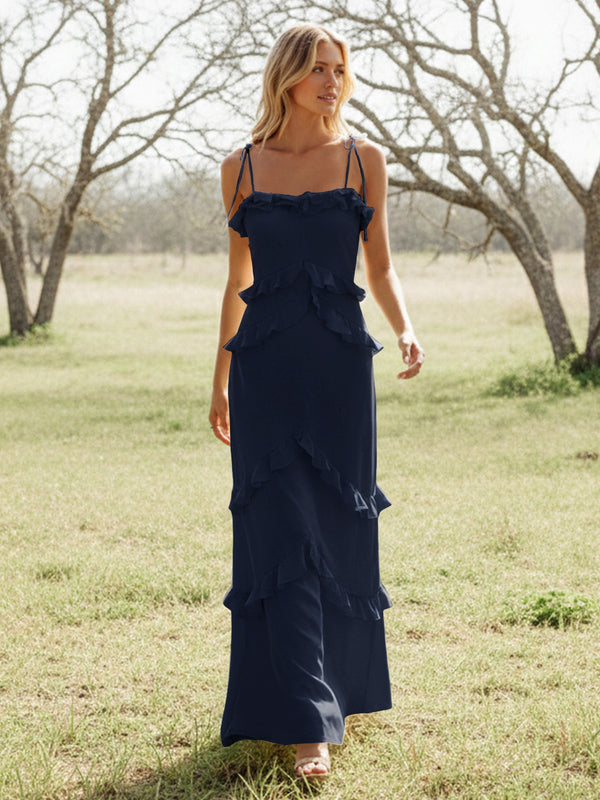 Chiffon Strapless Spaghetti Straps Tiered Ruffles Bridesmaid Dresses