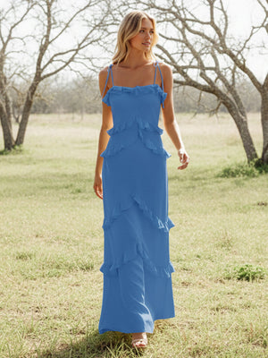 Chiffon Strapless Spaghetti Straps Tiered Ruffles Bridesmaid Dresses