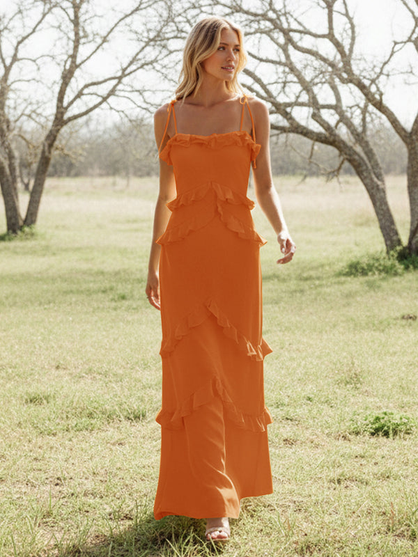 Chiffon Strapless Spaghetti Straps Tiered Ruffles Bridesmaid Dresses