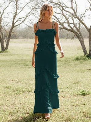 Chiffon Strapless Spaghetti Straps Tiered Ruffles Bridesmaid Dresses
