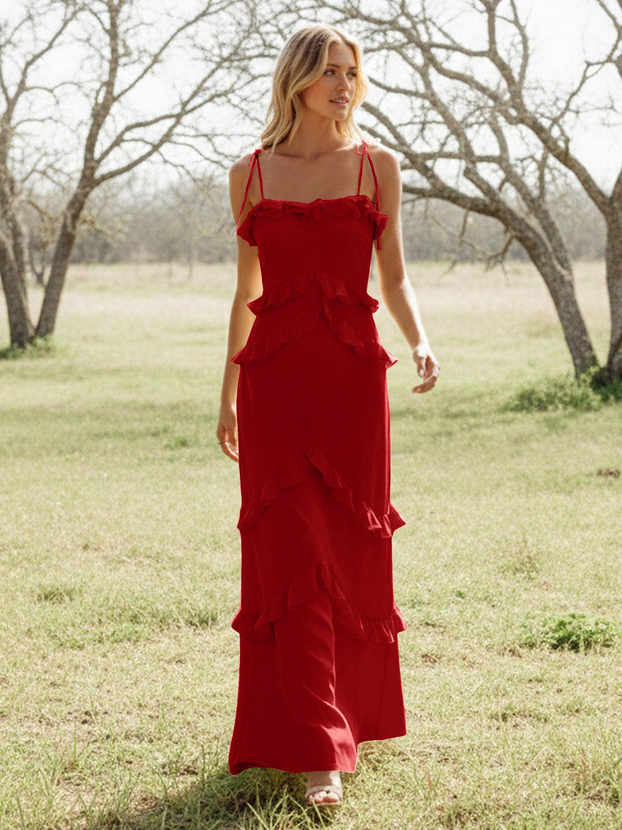 Chiffon Strapless Spaghetti Straps Tiered Ruffles Bridesmaid Dresses