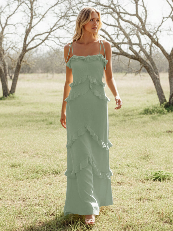 Chiffon Strapless Spaghetti Straps Tiered Ruffles Bridesmaid Dresses