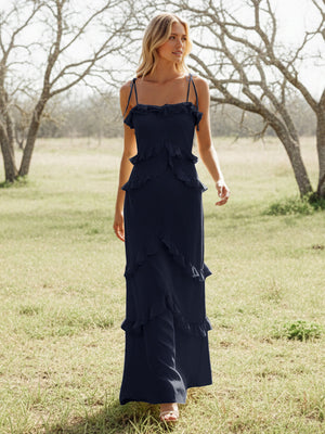 Chiffon Strapless Spaghetti Straps Tiered Ruffles Bridesmaid Dresses