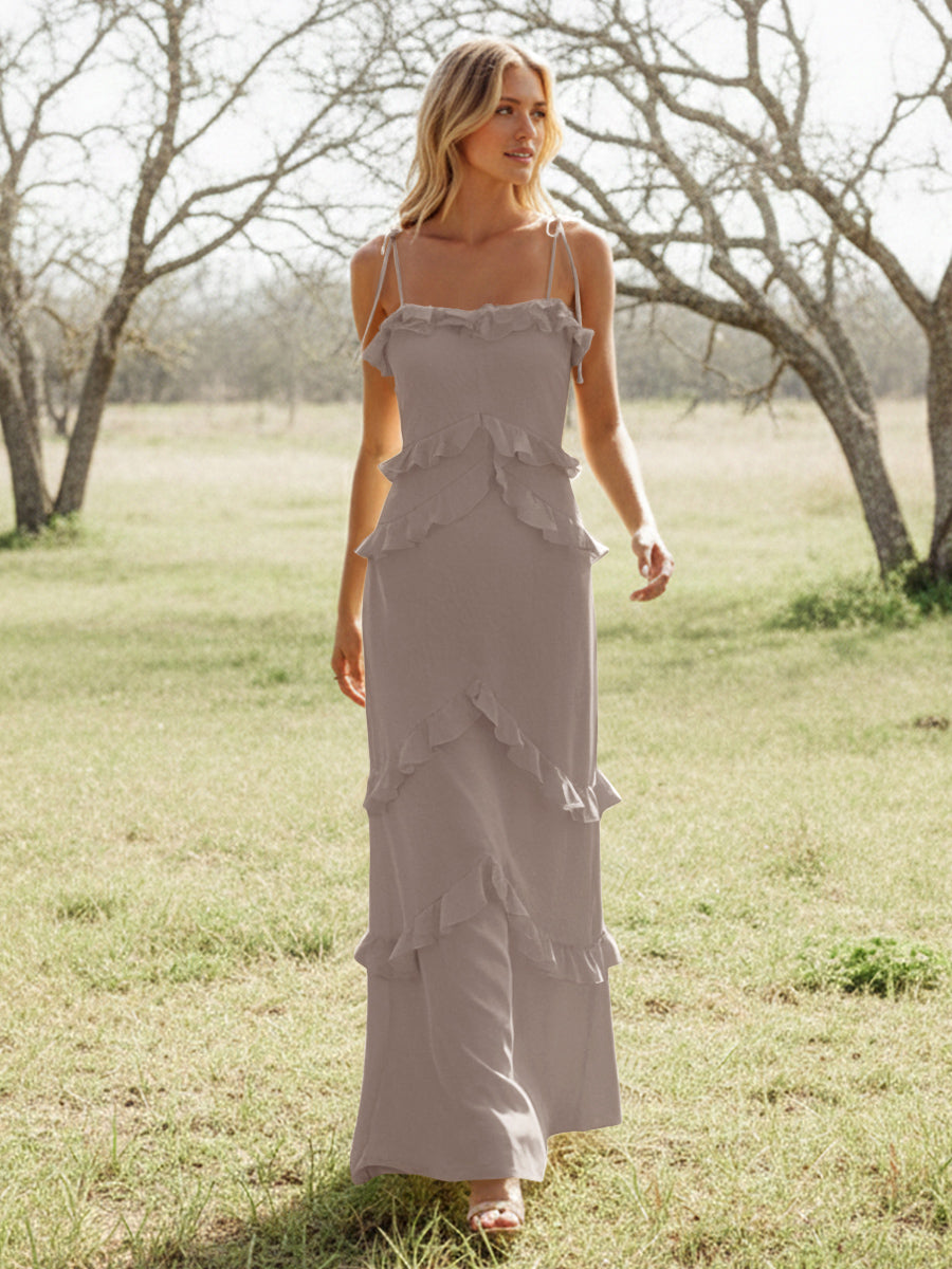 Chiffon Strapless Spaghetti Straps Tiered Ruffles Bridesmaid Dresses