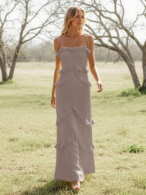 Chiffon Strapless Spaghetti Straps Tiered Ruffles Bridesmaid Dresses