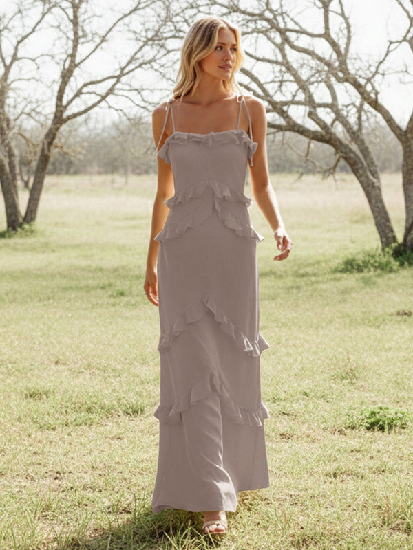 Chiffon Strapless Spaghetti Straps Tiered Ruffles Bridesmaid Dresses