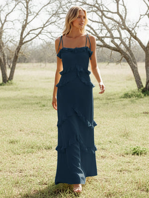 Chiffon Strapless Spaghetti Straps Tiered Ruffles Bridesmaid Dresses