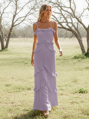 Chiffon Strapless Spaghetti Straps Tiered Ruffles Bridesmaid Dresses